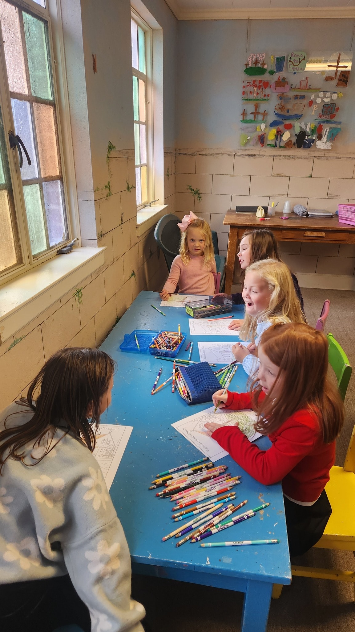 Children engaged in Sunday school at Tunica Methodist Church